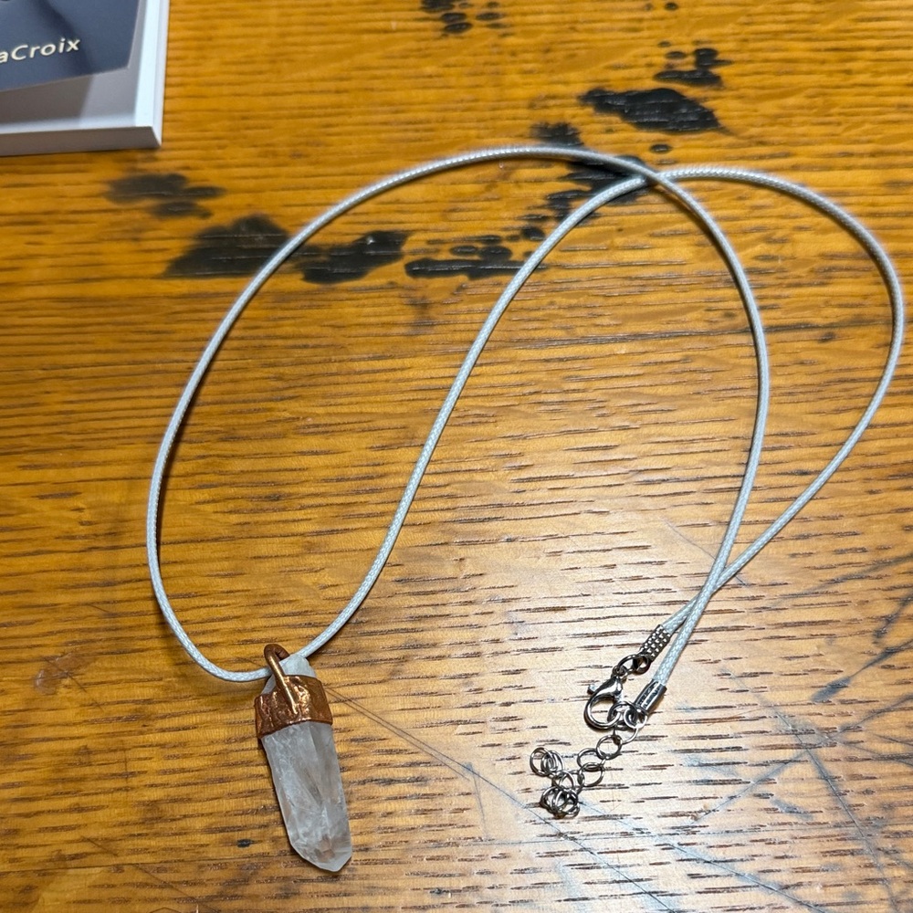 Crystal Point Pendant Necklace on Gray Cord